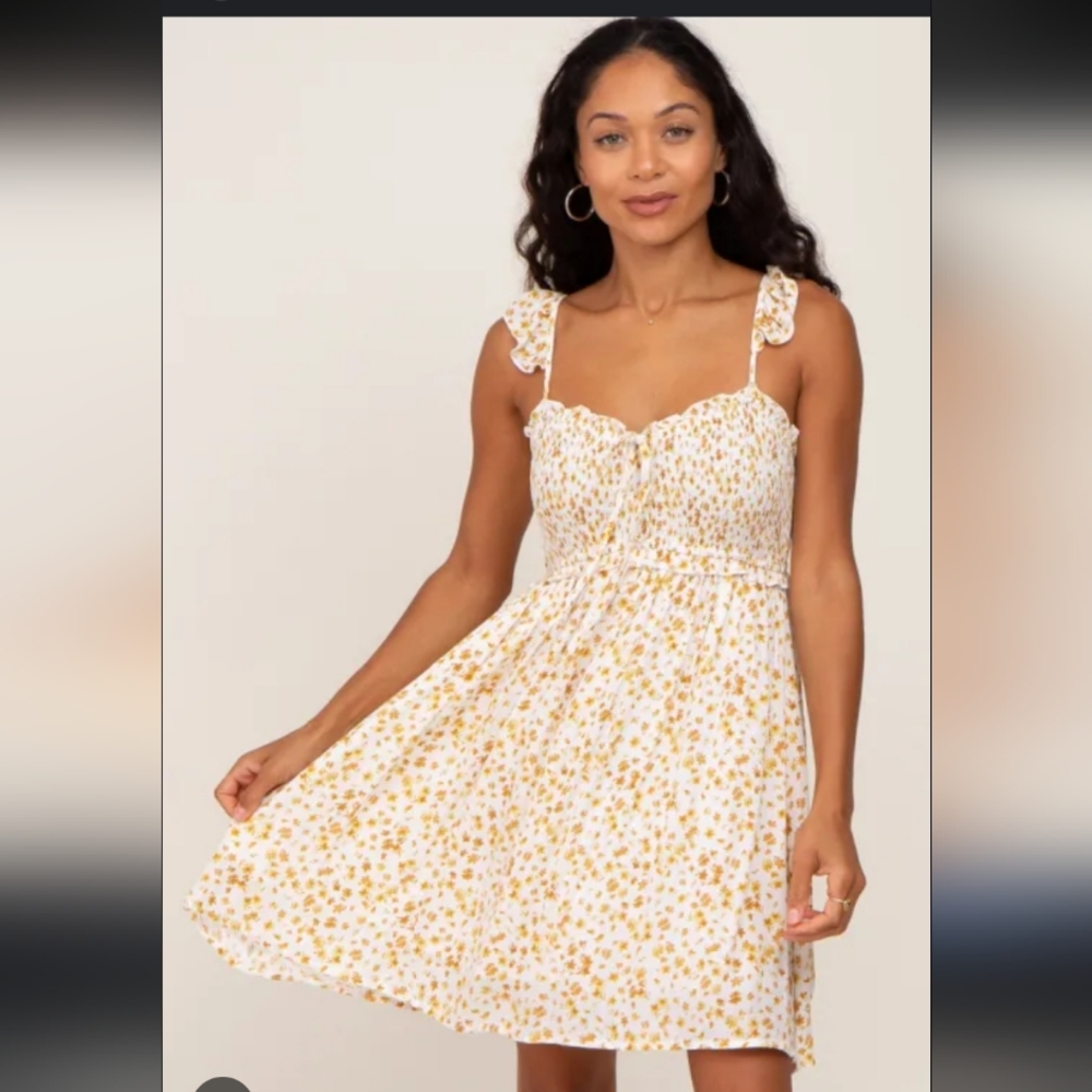 Pinkblush White Dress with Yellow Floral Pattern